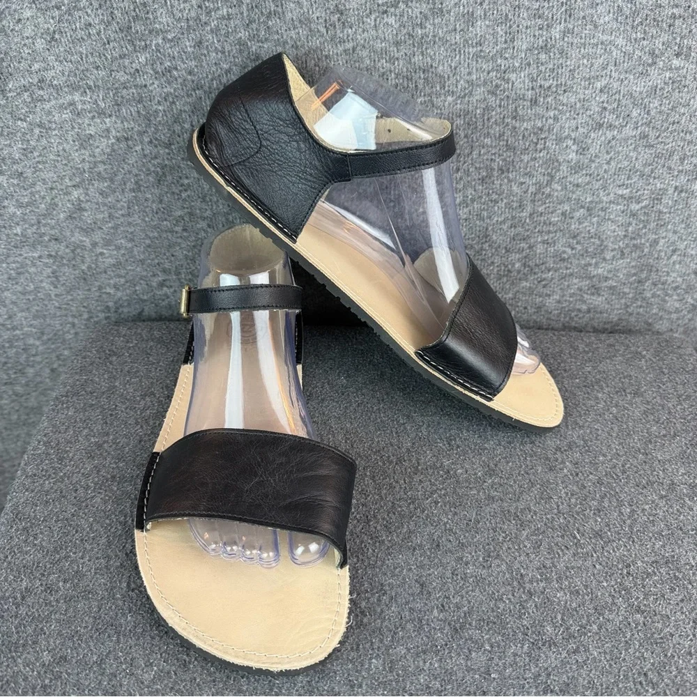 Zeazoo Women's Black Leather Strap Sandals Barefoot Wide Toe Box 10 41 - Picture 5 of 11